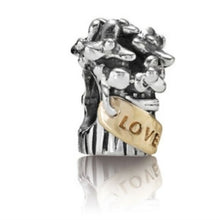 Load image into Gallery viewer, Pandora Retired Sterling Silver Flower Bouquet Bead w/ 14k Gold Love tag -790441
