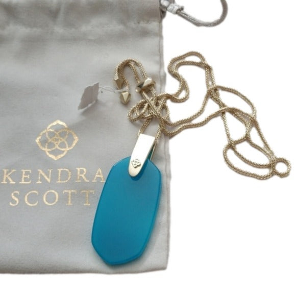 Kendra Scott Inez Unbanded Agate Necklace in Teal, adjustable length, up…