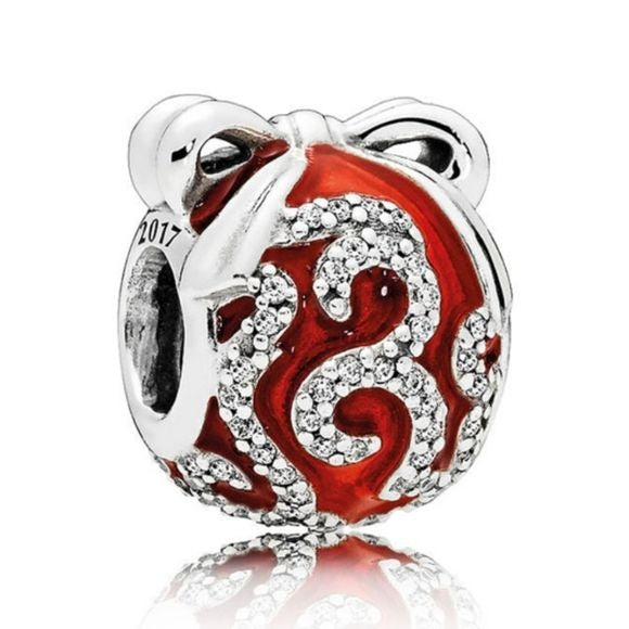 Pandora Sterling Silver Bright Ornament Charm w/ Red Enamel + Clear CZ B800641