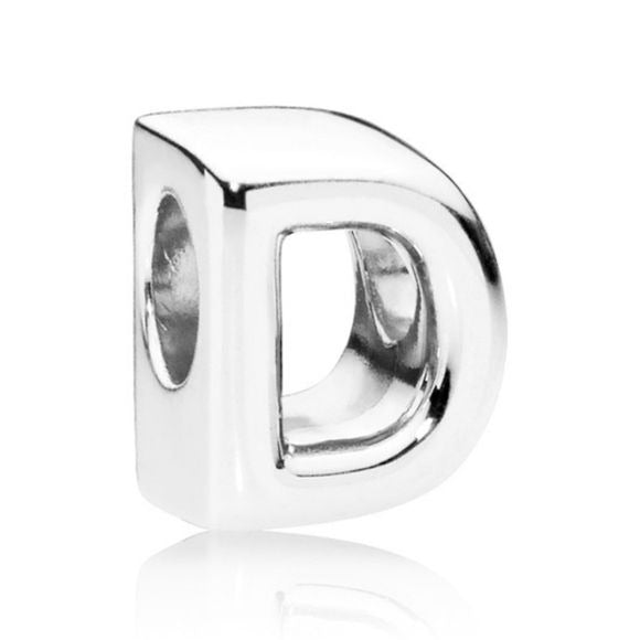 Pandora Sterling Silver Open Letter D Alphabet Charm with Heart Pattern - 797458