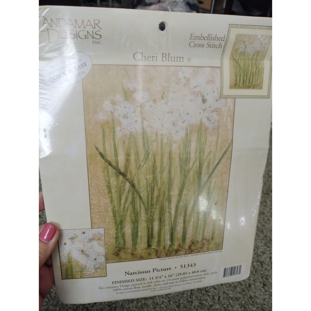 Candamar Designs Narcissus Picture EMBELLISHED cross stitch kit 51343 flowers