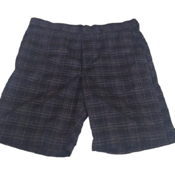 Ben Hogan Performance Plaid Golf Shorts, Black/Gray, Size 36