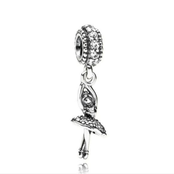 Pandora Retired Sterling Silver Ballerina Dancer Charm w/ Clear CZs - 791365cz