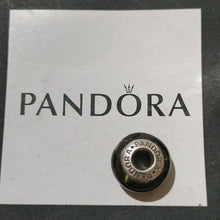 Load image into Gallery viewer, Pandora Retired Clear Murano Glass Bead with Black Hearts - 790665
