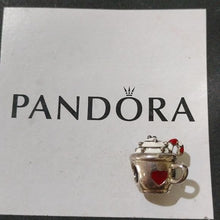 Load image into Gallery viewer, Pandora Sterling Silver Warm Cocoa Christmas Mug Charm w/ White + Red Enamel
