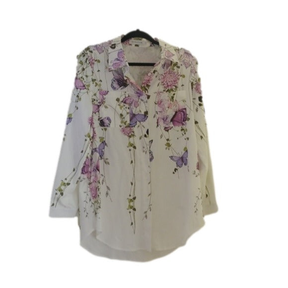 MISSLOOK Long-Sleeved Button Up Blouse with Butterfly Print, size Large