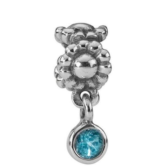 Pandora Retired Sterling Silver Daisy Dangle with Deep Blue Topaz - 790386TPP