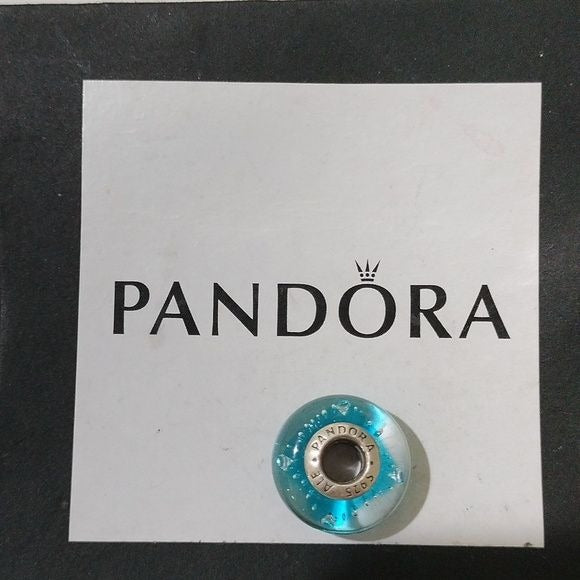 Pandora Blue Effervescence Murano Glass Charm w/ Clear CZs 791618cz