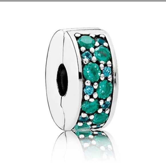 Pandora Ster Silver Shining Elegance Silicone Clip w/ Mosaic Green 791817mczmx