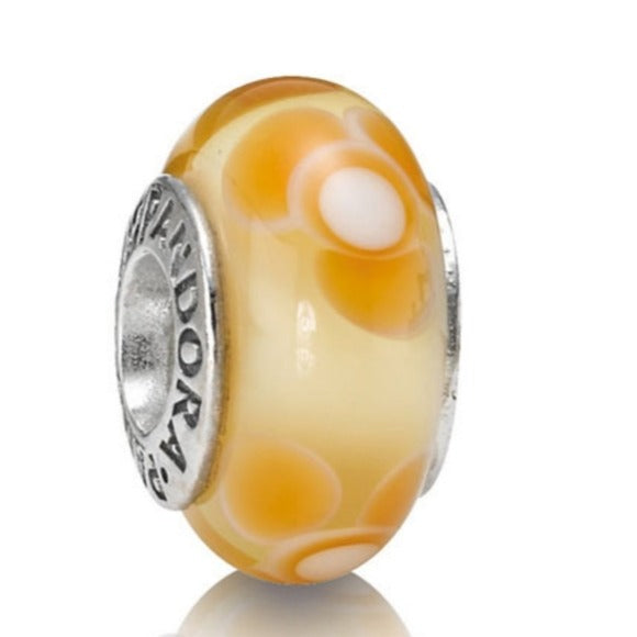 Pandora Retired Pale Orange Flowers for You Murano Glass Bead - 790645