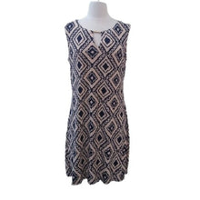 Load image into Gallery viewer, Haani Navy + Beige Print Travel Midi Dress, Medium
