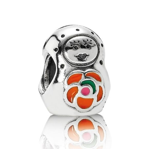 Pandora Retired Sterling Silver Babushka Bead with Orange Enamel - 790582ER