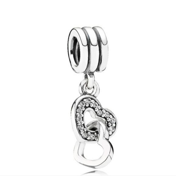 Pandora Sterling Silver Interlocking Love Dangle Charm w/ Clear Zirconia Heart