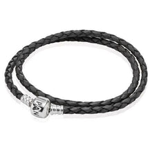 Load image into Gallery viewer, Pandora Retired Double Gray Leather Bracelet with Pandora Clasp - 590705CGY-D 13
