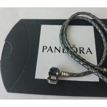 Load image into Gallery viewer, Pandora Retired Double Gray Leather Bracelet with Pandora Clasp - 590705CGY-D 13
