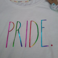 Load image into Gallery viewer, Rae Dunn PRIDE Tee rainbow letters w/ Scrunchie, Large
