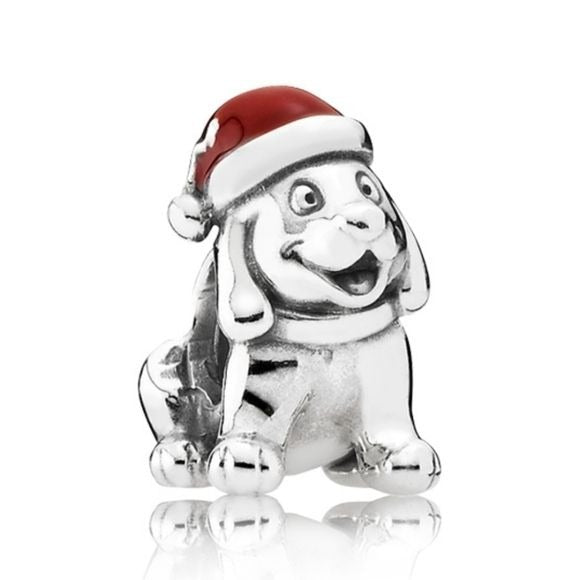 Pandora Sterling Silver Christmas Puppy Dog Charm w/ Red Enamel 791769en39