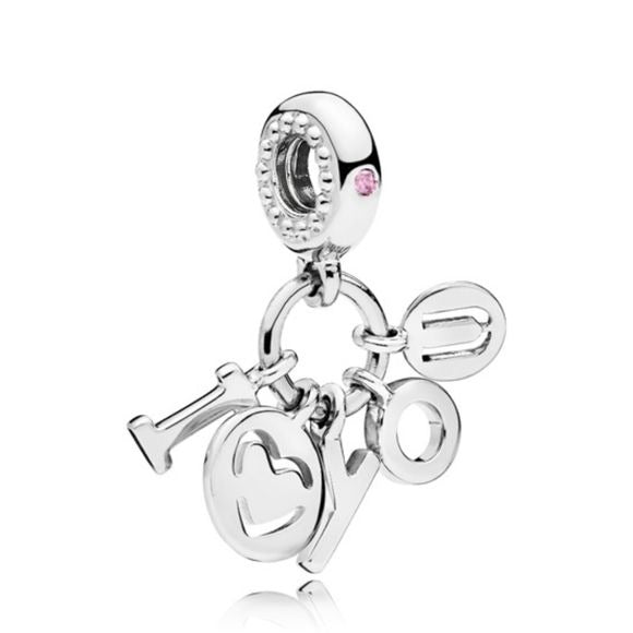 Pandora Sterling Silver I Love You Dangle Charm w/ Fuchsia Zirconia - 796596fpc