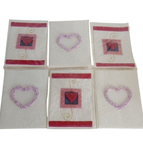 Mulberry Paper Saa Thai Art Greeting Cards, set 6, Valentine Hearts