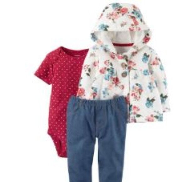 Carter's 3-Pc. Hooded Cardigan, Bodysuit & Jeggings Set, Floral White, Newborn