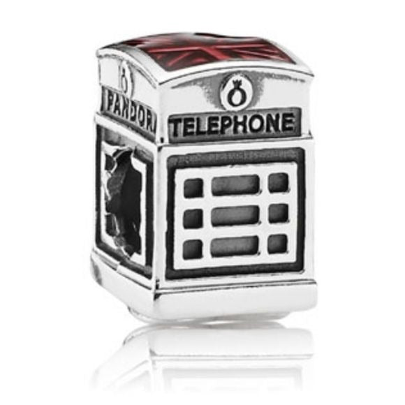 Pandora Retired Sterling Silver London Calling Phone Booth Charm 791202E…