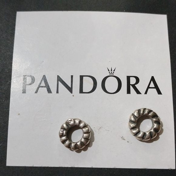 Pandora Retired Sterling Silver Heart Row Spacers, Set of 2 790204