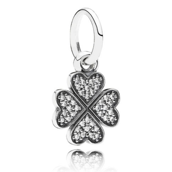Pandora Retired Sterling Silver Symbol of Lucky in Love Clover Dangle with Clear Zirconia - 791309CZ