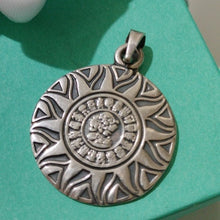 Load image into Gallery viewer, Sterling Silver Mayan Sun Stone Calendar Pendant Taxco  Mexico
