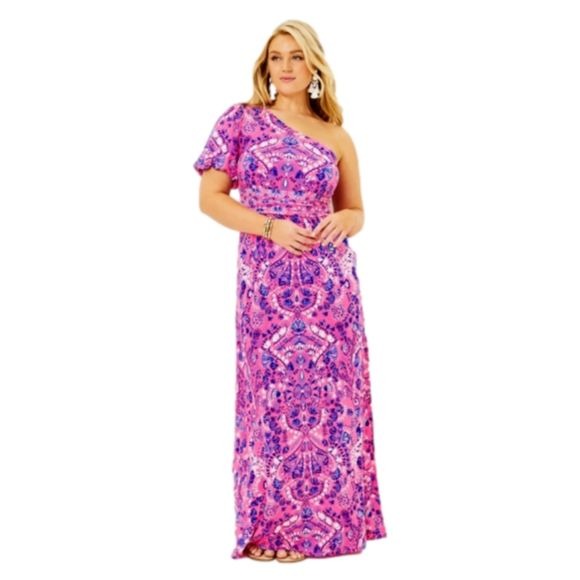 Lilly Pulitzer Solana One-Shoulder Maxi Dress, Turtle Tidepool, Medium