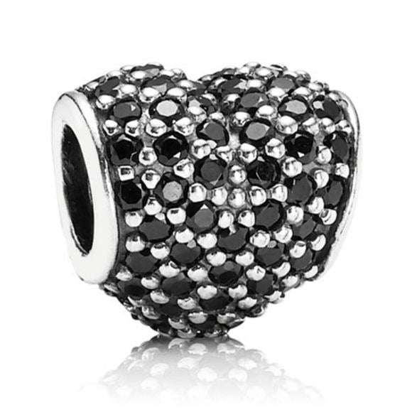 Pandora Sterling Silver Pave Heart Bead with Black Nano Crystals - 791052nck