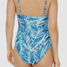 Load image into Gallery viewer, LA Blanca Women's Blue Printed Sketched Lace Up One Piece Swimsuit, Size 10
