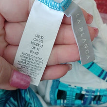 Load image into Gallery viewer, LA Blanca Women's Blue Printed Sketched Lace Up One Piece Swimsuit, Size 10
