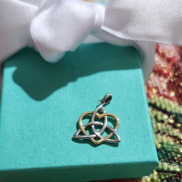 Elegant 14k Gold and Sterling Silver Celtic Knot Heart Pendant