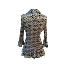 Load image into Gallery viewer, Notations Woman Black White Shiny Career Blouse with bell sleeves, size 2X
