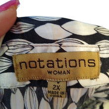 Load image into Gallery viewer, Notations Woman Black White Shiny Career Blouse with bell sleeves, size 2X
