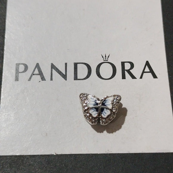 Pandora Sterling Silver Blue Butterfly Charm w/White + Blue Enamel 790761C01
