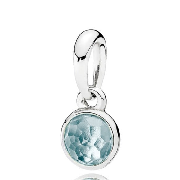 Pandora Sterling Silver March Birthday Droplet w/ Aqua Blue Pendant - 390396nab