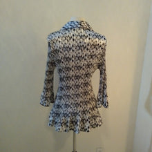Load image into Gallery viewer, Notations Woman Black White Shiny Career Blouse with bell sleeves, size 2X
