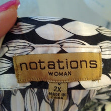 Load image into Gallery viewer, Notations Woman Black White Shiny Career Blouse with bell sleeves, size 2X
