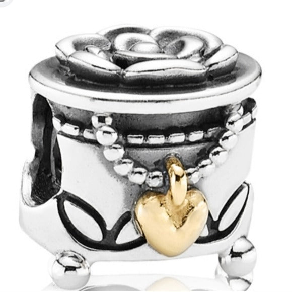 Pandora Retired Sterling Silver and 14K Gold Pandora's Box Bead - 791019