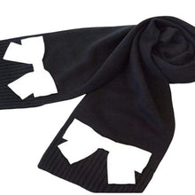Load image into Gallery viewer, Kate Spade Grosgrain Bow Muffler Knit Scarf Black with Cream Bow
