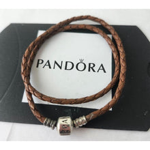Load image into Gallery viewer, Pandora Moments Double Leather Bracelet, Brown, 590705CBN-D  14.96"
