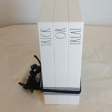Load image into Gallery viewer, Rae Dunn HALLOWEEN Decor TRICK OR TREAT Wooden Book Stack
