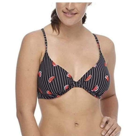 Body Glove Solo Underwire D Cup Bikini Top Swimsuit, Black Watermelon