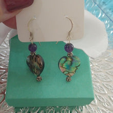 Load image into Gallery viewer, Sterling Silver, Amethyst + Abalone Shell Dangle Earrings
