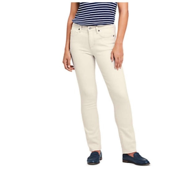 Lands' End Women's Mid Rise Straight Jeans, Natural, size 10