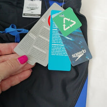 Load image into Gallery viewer, Speedo Black and Blue Swim Trunks Revolve Jammer, Size 26
