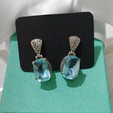 Load image into Gallery viewer, Sterling Silver with Blue Topaz and Marcasite Gemstone Dangle Earrings
