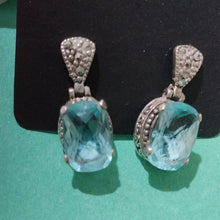 Load image into Gallery viewer, Sterling Silver with Blue Topaz and Marcasite Gemstone Dangle Earrings
