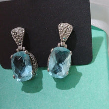 Load image into Gallery viewer, Sterling Silver with Blue Topaz and Marcasite Gemstone Dangle Earrings
